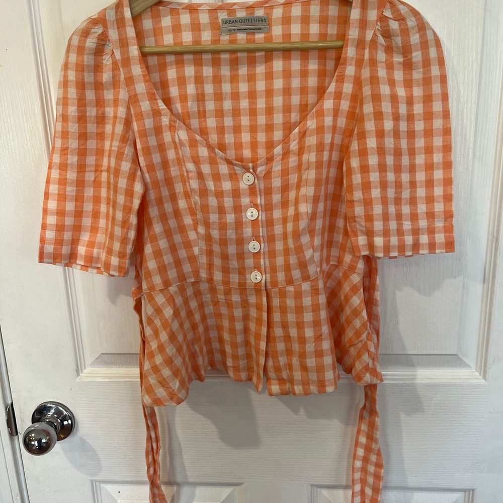 Urban Outfitters Orange Blouse Vibrant Linen Top, XS